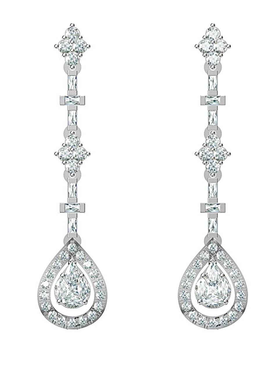 Elegant natural diamond drop earrings in 18K white gold. Set with 68 natural diamonds (0.88 ct total). Perfect for weddings and timeless occasions. Each piece is carefully crafted and can be customized.