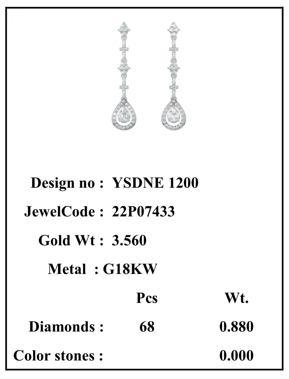 Elegant natural diamond drop earrings in 18K white gold. Set with 68 natural diamonds (0.88 ct total). Perfect for weddings and timeless occasions. Each piece is carefully crafted and can be customized.