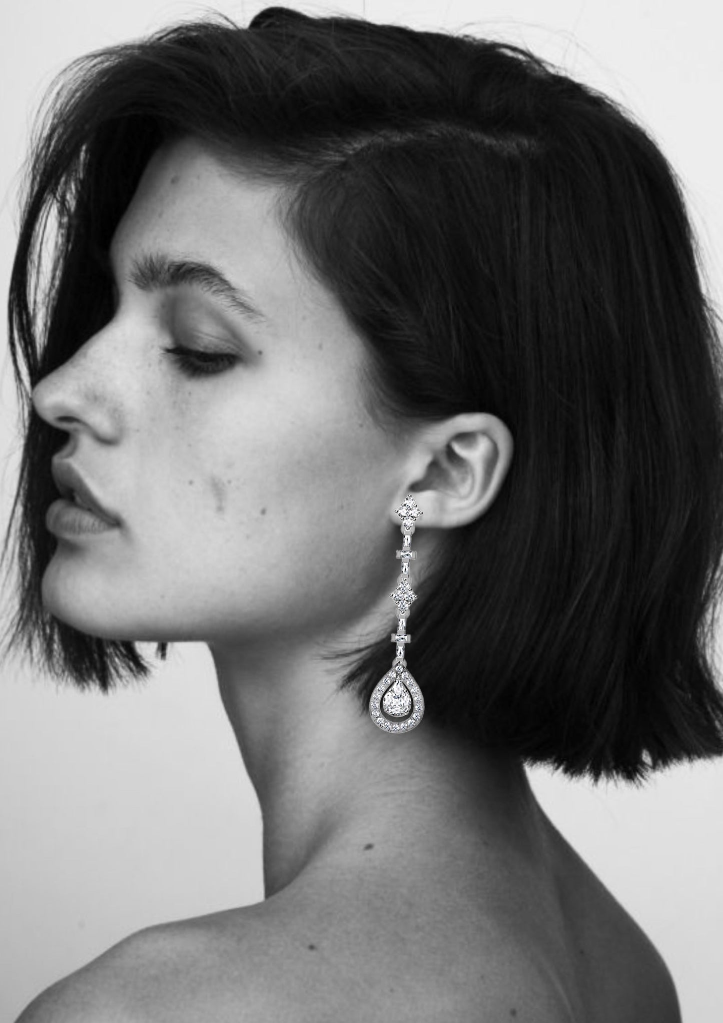 Elegant natural diamond drop earrings in 18K white gold. Set with 68 natural diamonds (0.88 ct total). Perfect for weddings and timeless occasions. Each piece is carefully crafted and can be customized.
