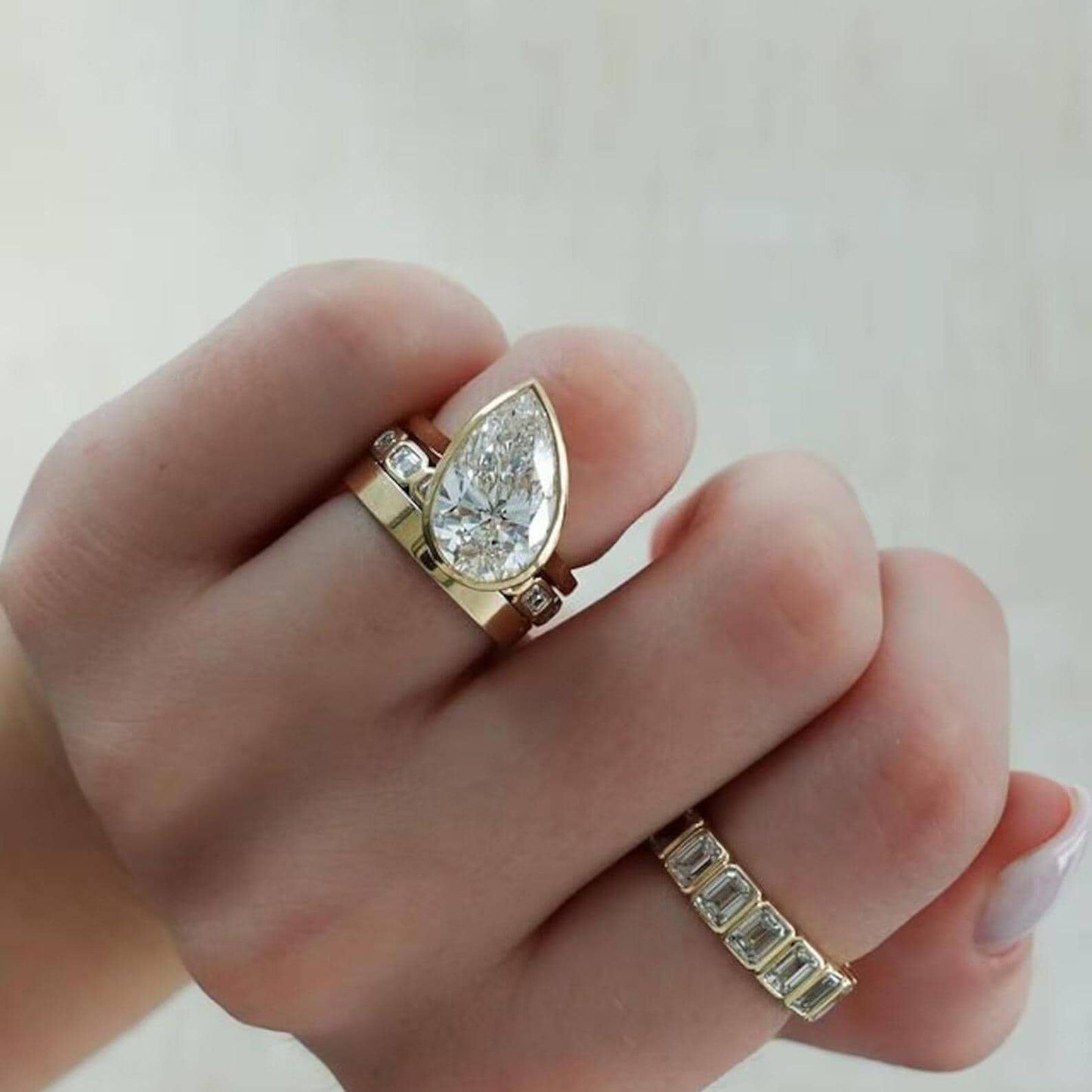 8 CT Pear Cut Moissanite Diamond Ring Pear Bezel Set Engagement Ring 14K Gold Wedding Ring For Women Anniversary Gift For Her Promise Ring