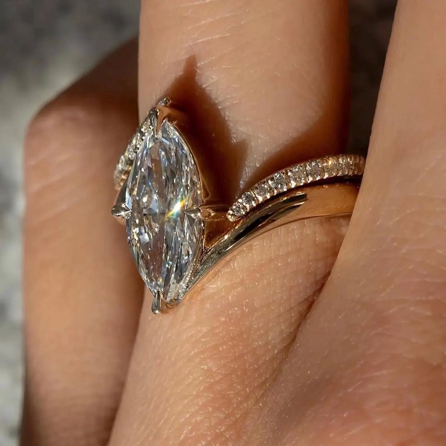 3 CT Marquise Cut Moissanite Engagement Ring Set Bridal Set 14K Gold Wedding Band Perfect Wedding Anniversary Gift for Her Unique Ring Set