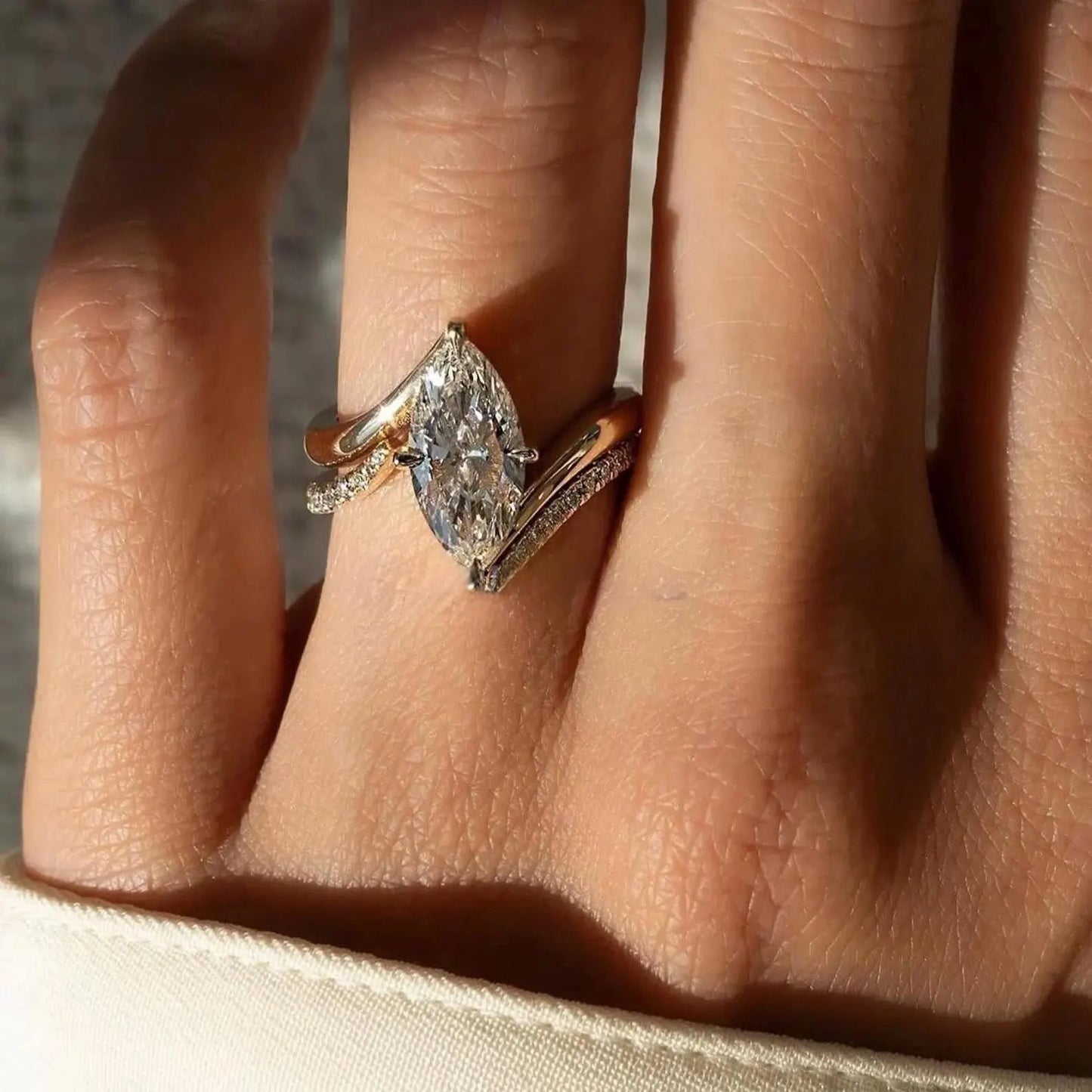 3 CT Marquise Cut Moissanite Engagement Ring Set Bridal Set 14K Gold Wedding Band Perfect Wedding Anniversary Gift for Her Unique Ring Set
