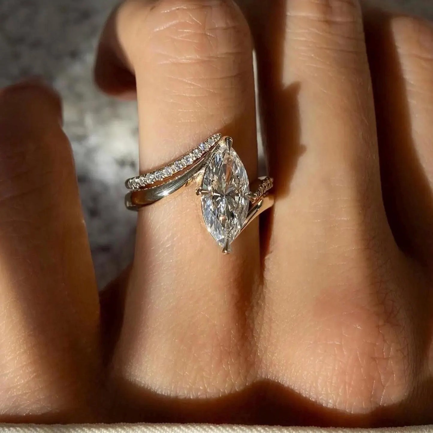 3 CT Marquise Cut Moissanite Engagement Ring Set Bridal Set 14K Gold Wedding Band Perfect Wedding Anniversary Gift for Her Unique Ring Set