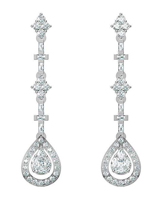 Elegant natural diamond drop earrings in 18K white gold. Set with 68 natural diamonds (0.88 ct total). Perfect for weddings and timeless occasions. Each piece is carefully crafted and can be customized.