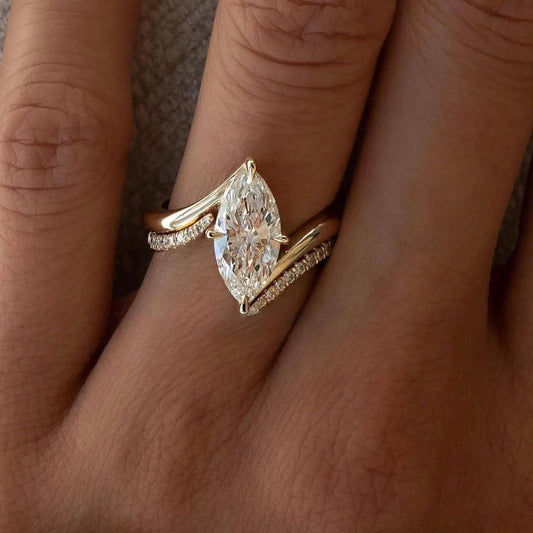 3 CT Marquise Cut Moissanite Engagement Ring Set Bridal Set 14K Gold Wedding Band Perfect Wedding Anniversary Gift for Her Unique Ring Set