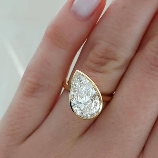 8 CT Pear Cut Moissanite Diamond Ring Pear Bezel Set Engagement Ring 14K Gold Wedding Ring For Women Anniversary Gift For Her Promise Ring